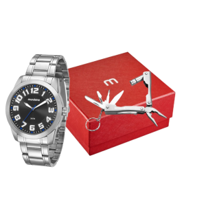 Kit Relógio Masculino Casual Prata Com Alicate Multiuso Mondaine - 99130g0mvne1