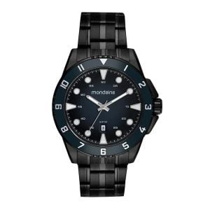 Relógio Masculino Calendário Aço Preto Mondaine | Flávio's Calçados