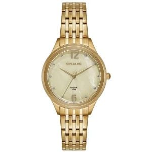 Relógio Feminino Dourado Cristais Seculus - Estilo e Elegância | Flávio's Calçados