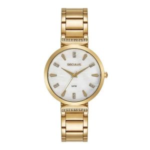 Relógio Feminino Dourado Seculus com Cristais | Flávio's Calçados