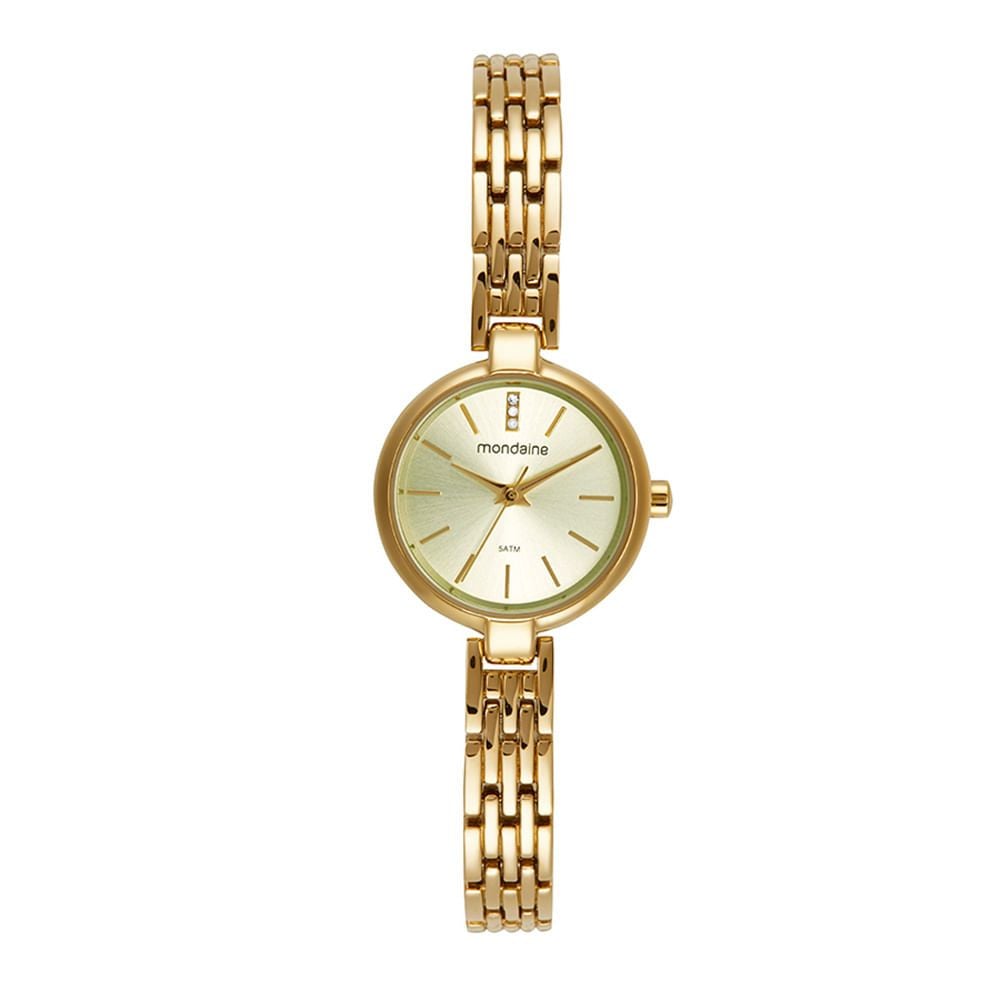 Relógio Feminino Clássico Cristais Dourado Mondaine | Flávio's Calçados