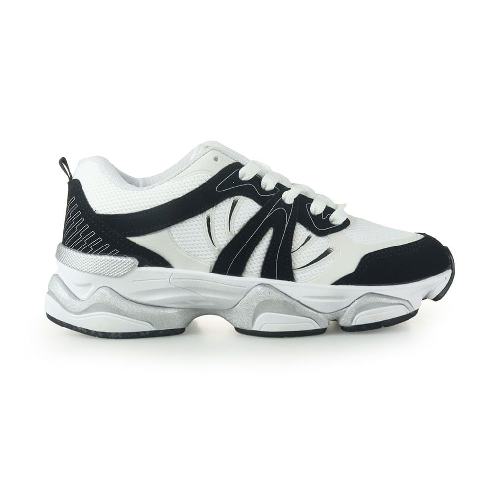 Tênis Feminino Casual Logus Sneaker Preto/Branco Confortável | Flávio's Calçados