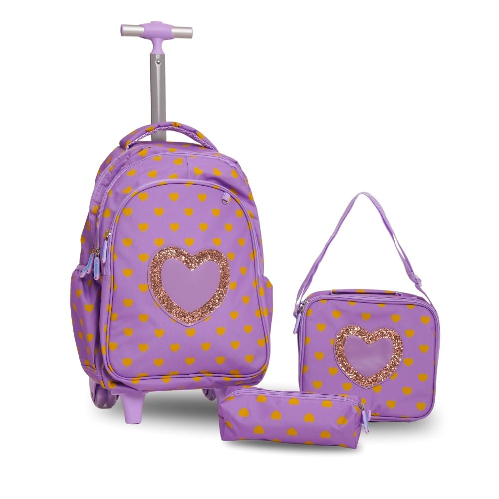 Kit Escolar Mochila Infantil Glitter Coração | Conforto e Estilo - Flávio's Calçados
