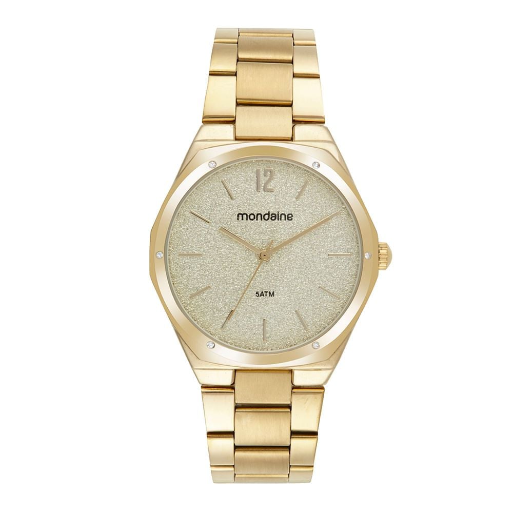 Kit Relógio Feminino Glitter Dourado Mondaine | Flávio's Calçados