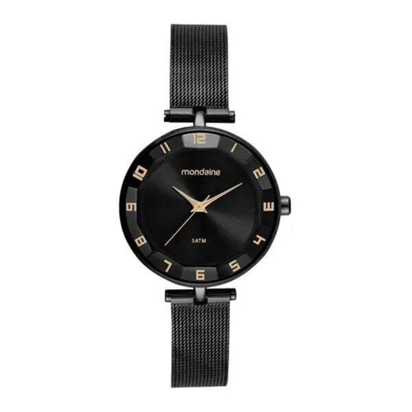 Relógio Feminino Malha de Aço Preto Mondaine – Elegância e Conforto | Flávio's Calçados