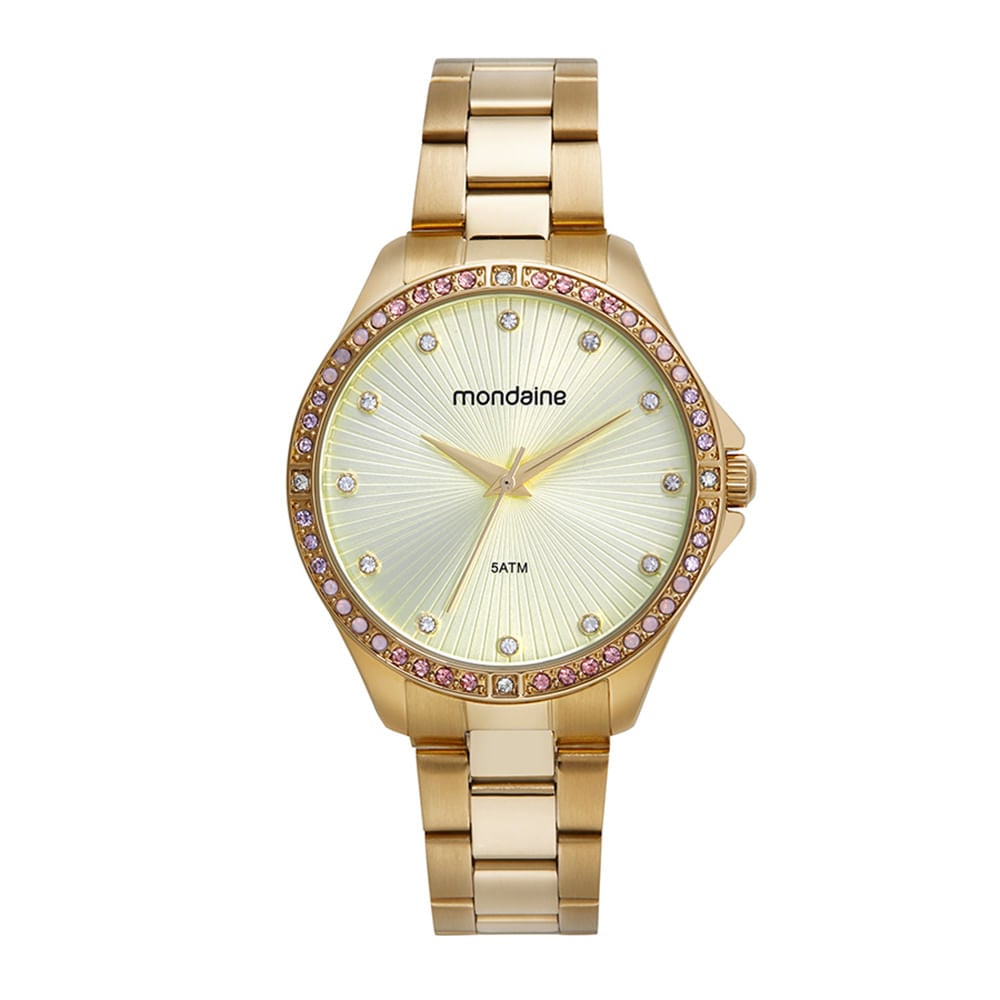 Relógio Feminino Dourado Mondaine com Cristais | Flávio's Calçados