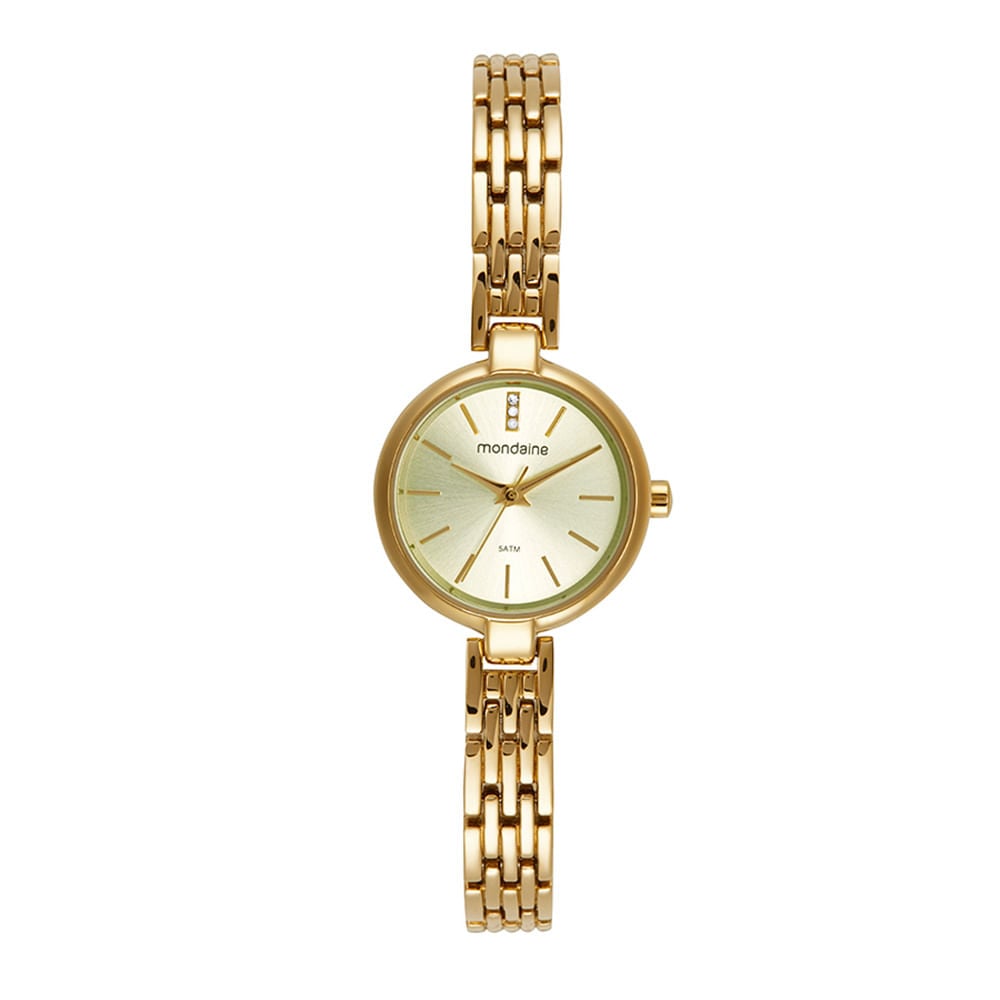 Relógio Feminino Clássico Cristais Dourado Mondaine | Flávio's Calçados