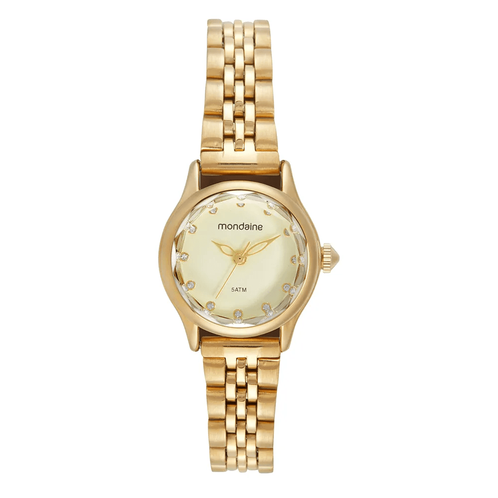 Relógio Feminino Mondaine Vidro Facetado Dourado | Flávio's Calçados