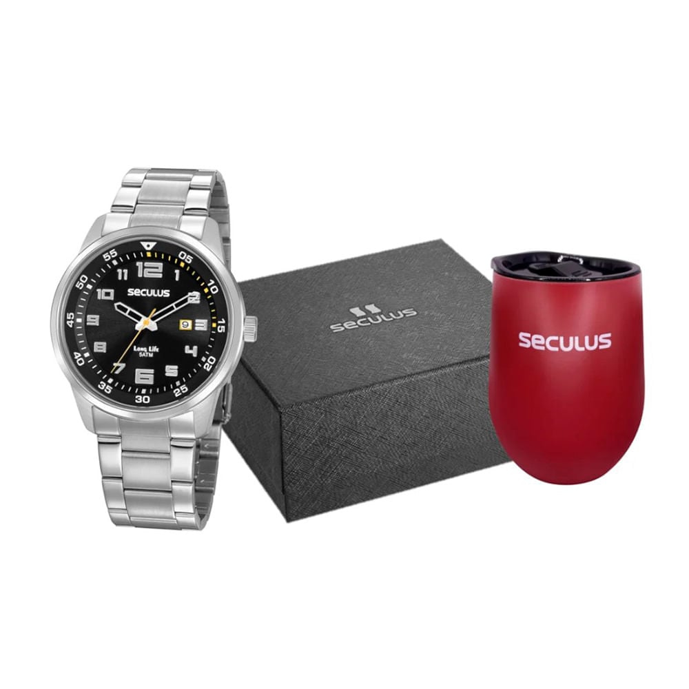 Kit Relógio Masculino Seculus 20802G0SVNAK Estilo e Praticidade | Flávio's Calçados