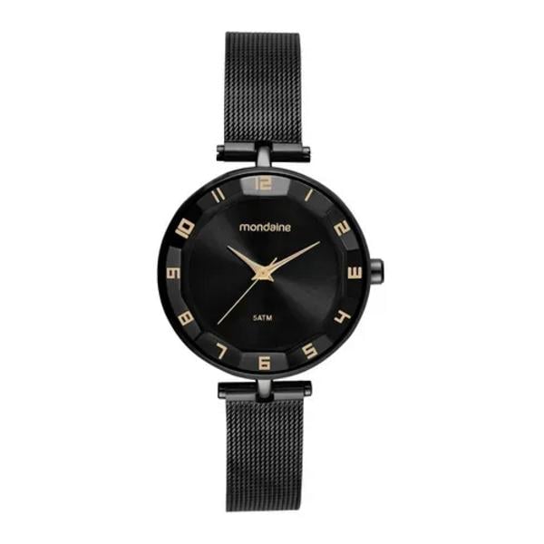 Relógio Feminino Malha de Aço Preto Mondaine – Elegância e Conforto | Flávio's Calçados