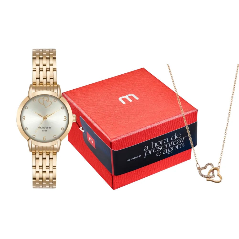 Imagem do produto Kit Relógio Feminino com Colar Mondaine - 99801LPMKDEK