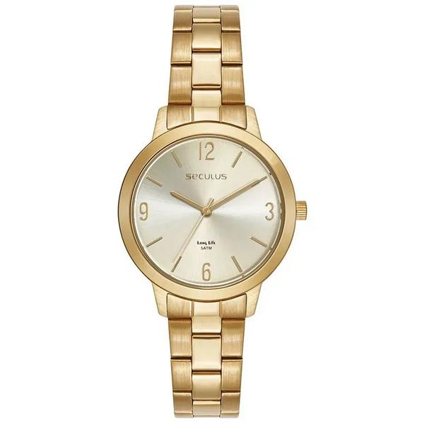 Relógio Feminino Dourado Seculus Madre Pérola | Flávio's Calçados