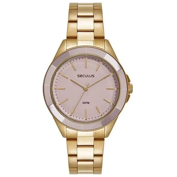 Relógio Feminino Seculus Cerâmica Dourado | Estilo e Durabilidade | Flávio's Calçados