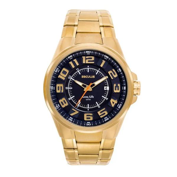 Relógio Masculino Dourado Seculus elegante | Flávio's Calçados