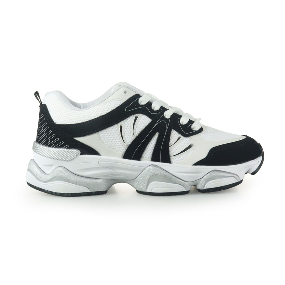 Tênis Feminino Casual Logus Sneaker Preto/Branco Confortável | Flávio's Calçados
